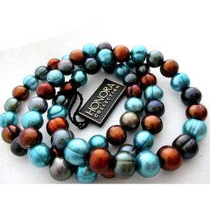 Honora 8mm Pearl Set of 3 Blue Gray Bronze Stretch Bracelets NWT Lot